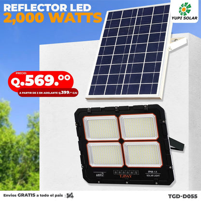Reflector Led Con Panel Solar de 2,000 Watts