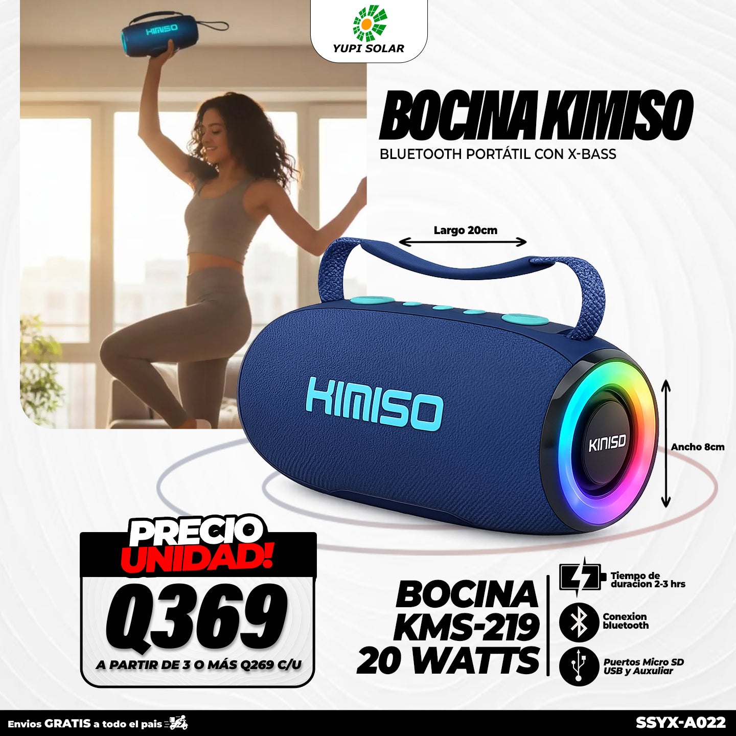 Bocina portátil bluetooth de 20 watts