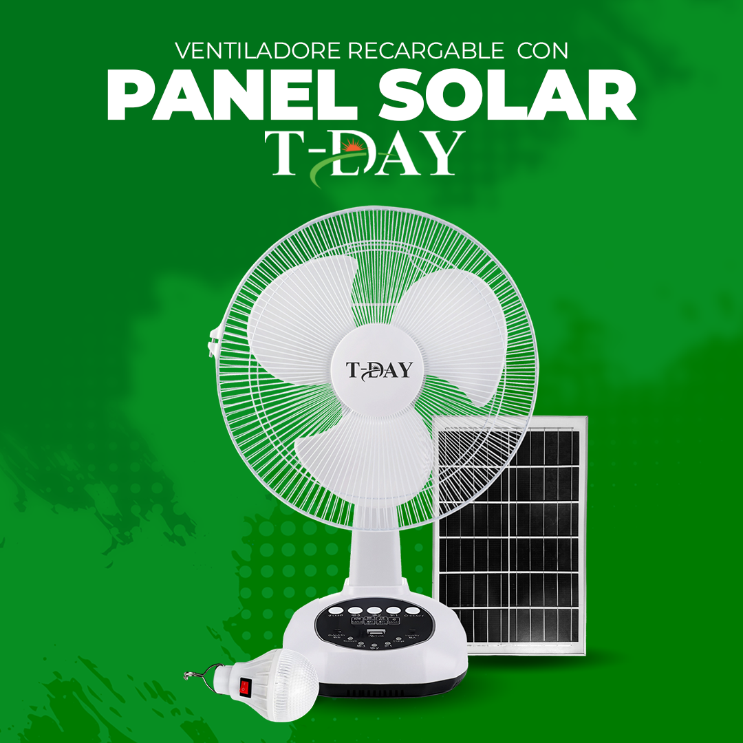 Ventilador con panel solar y bombillo incluido