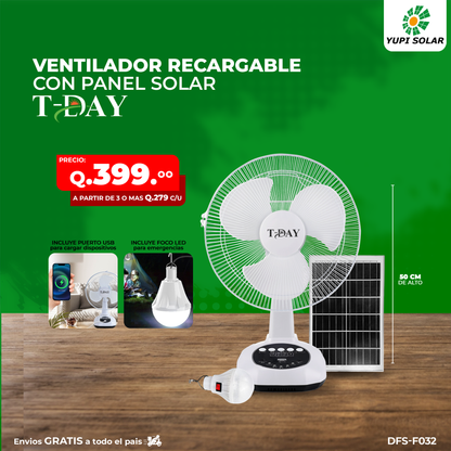 Ventilador con panel solar y bombillo incluido