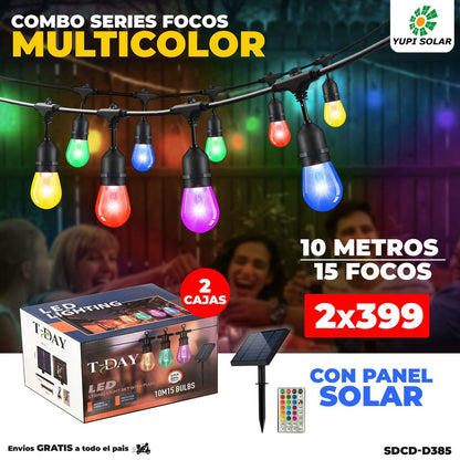 Combos de Series Focos Multicolor Con Panel Solar 5 metros 10 focos