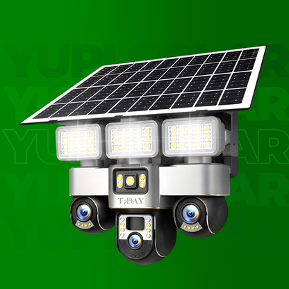 Cámara solar con chip 4g de triple lentes giratorios