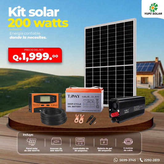 Kit solar 200 Watts con bateria gel de 80 Ah
