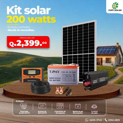 Kit solar 200 Watts con bateria gel de 100 Ah
