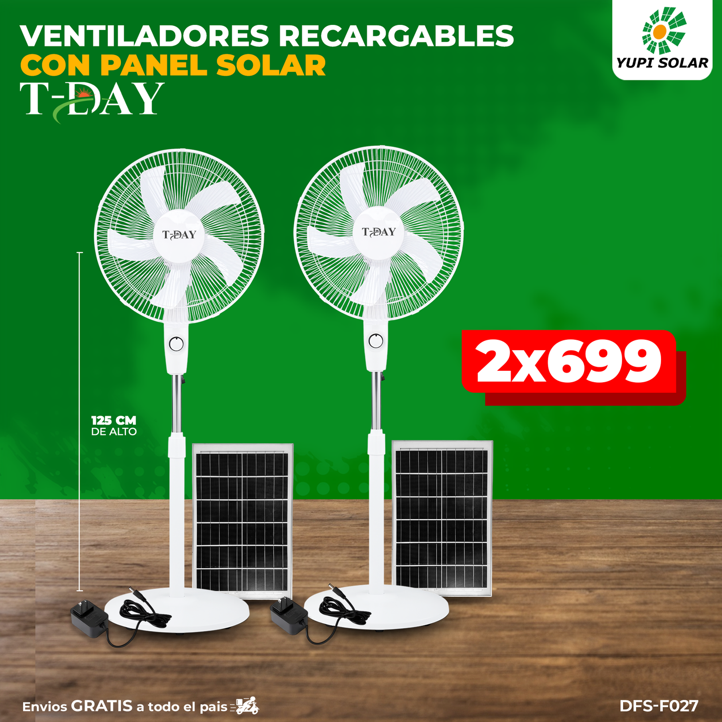 Combo de ventiladores recargables con panel solar