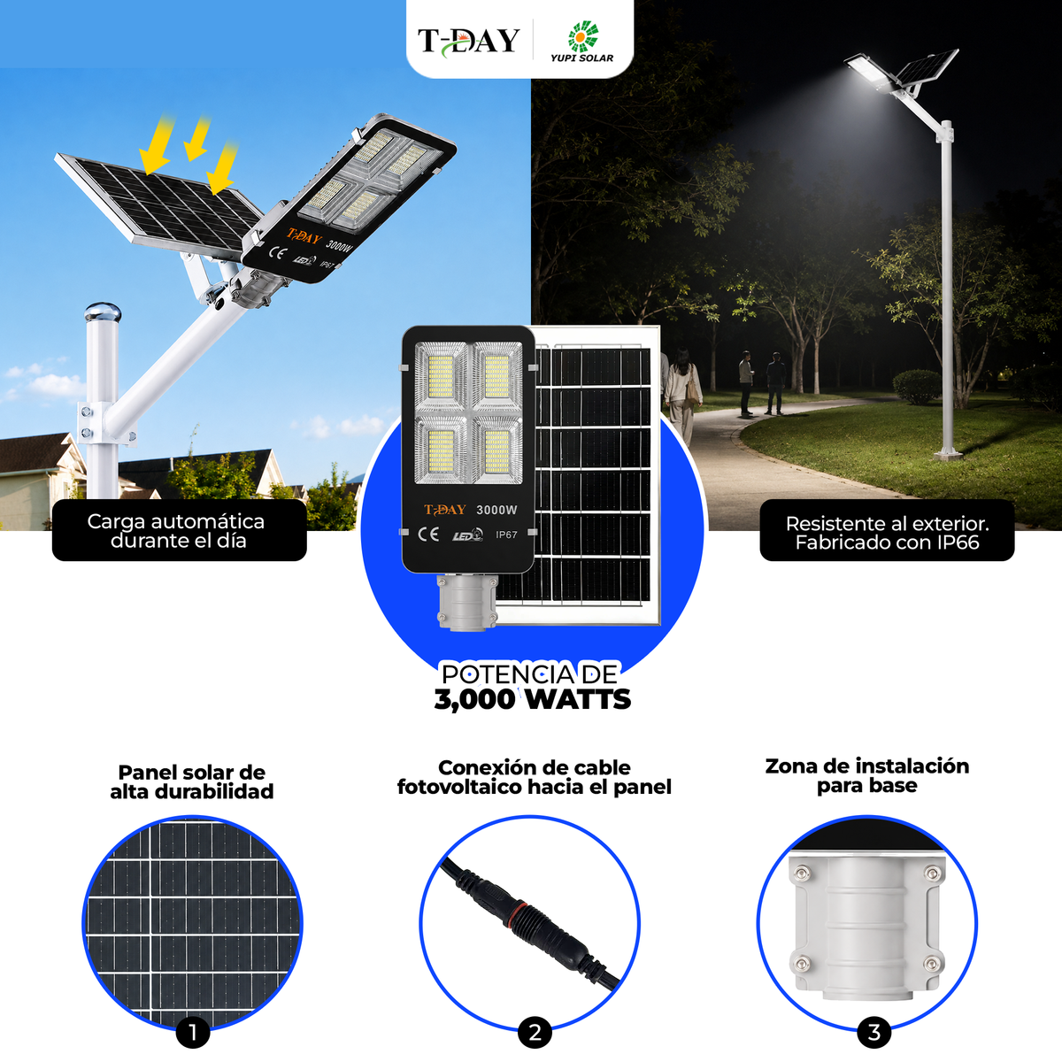 T-DAY Alumbrado Con Panel Solar de 3,000 watts