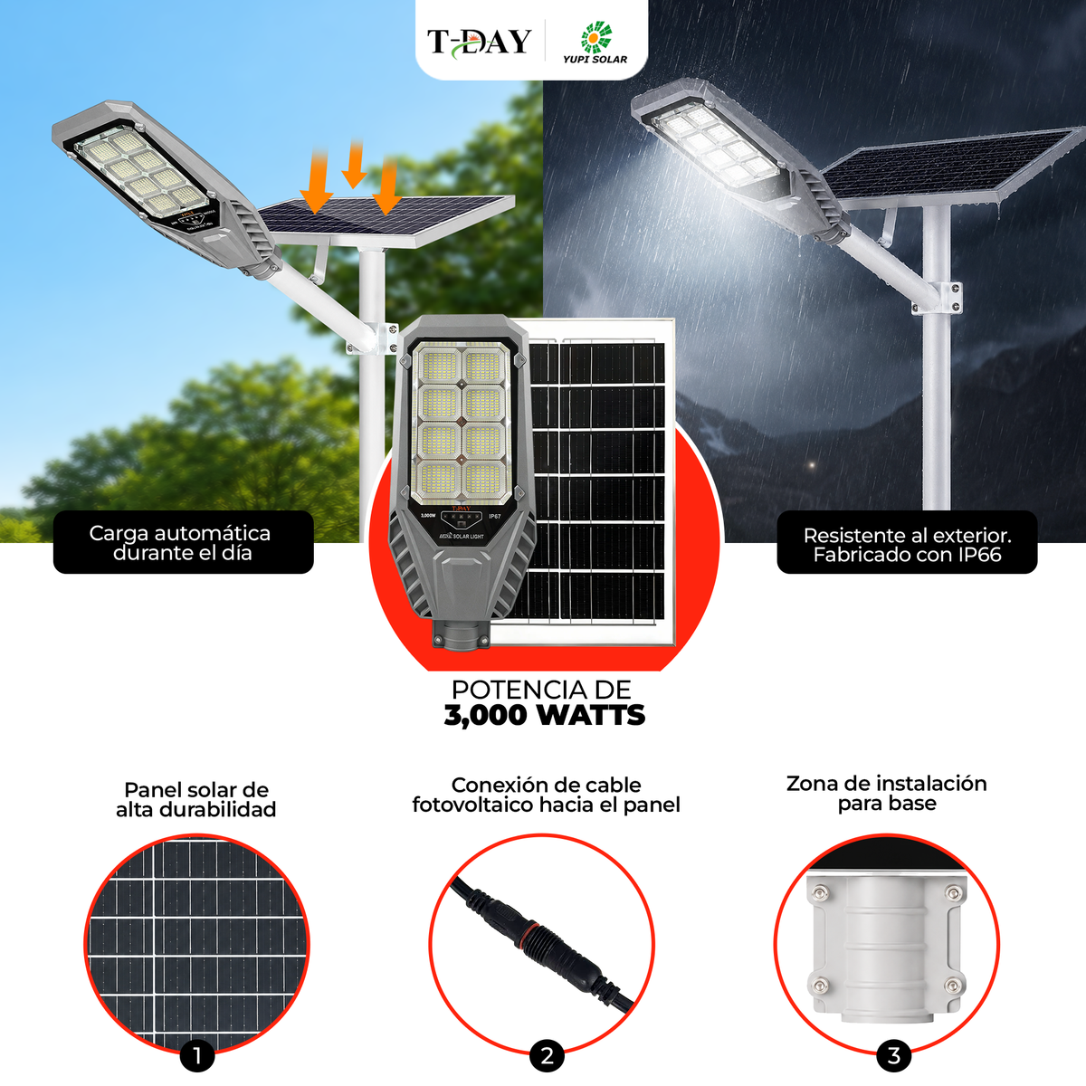 T-DAY Lampara Solar 3,000 watts