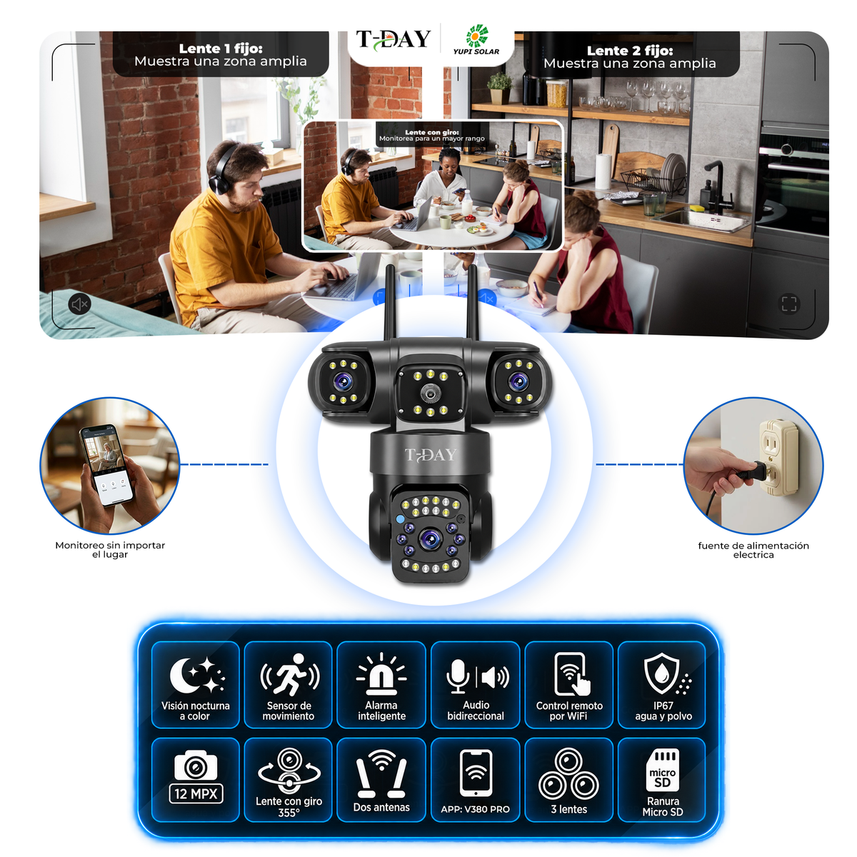 Camara WIFI de TRIPLE LENTE 12mpx