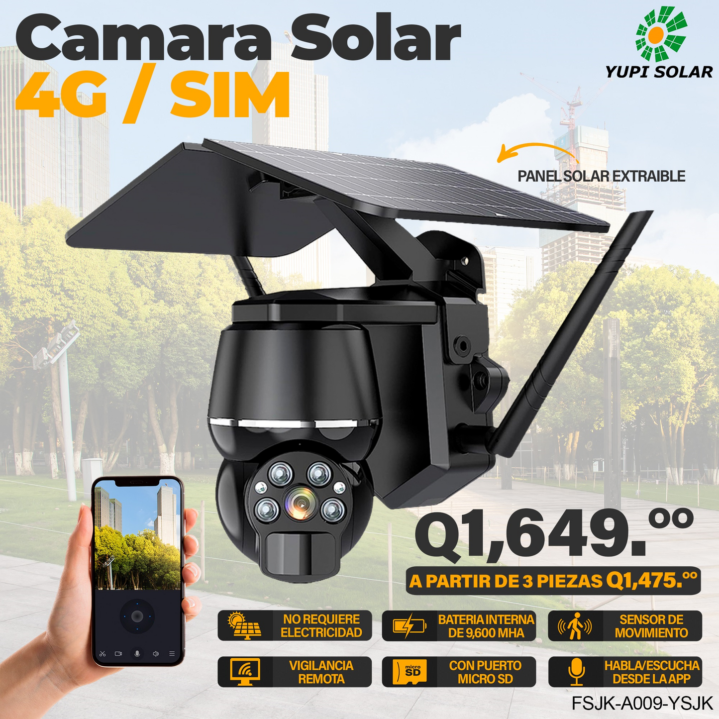Camara 4G/SIM 360° con panel solar extraible