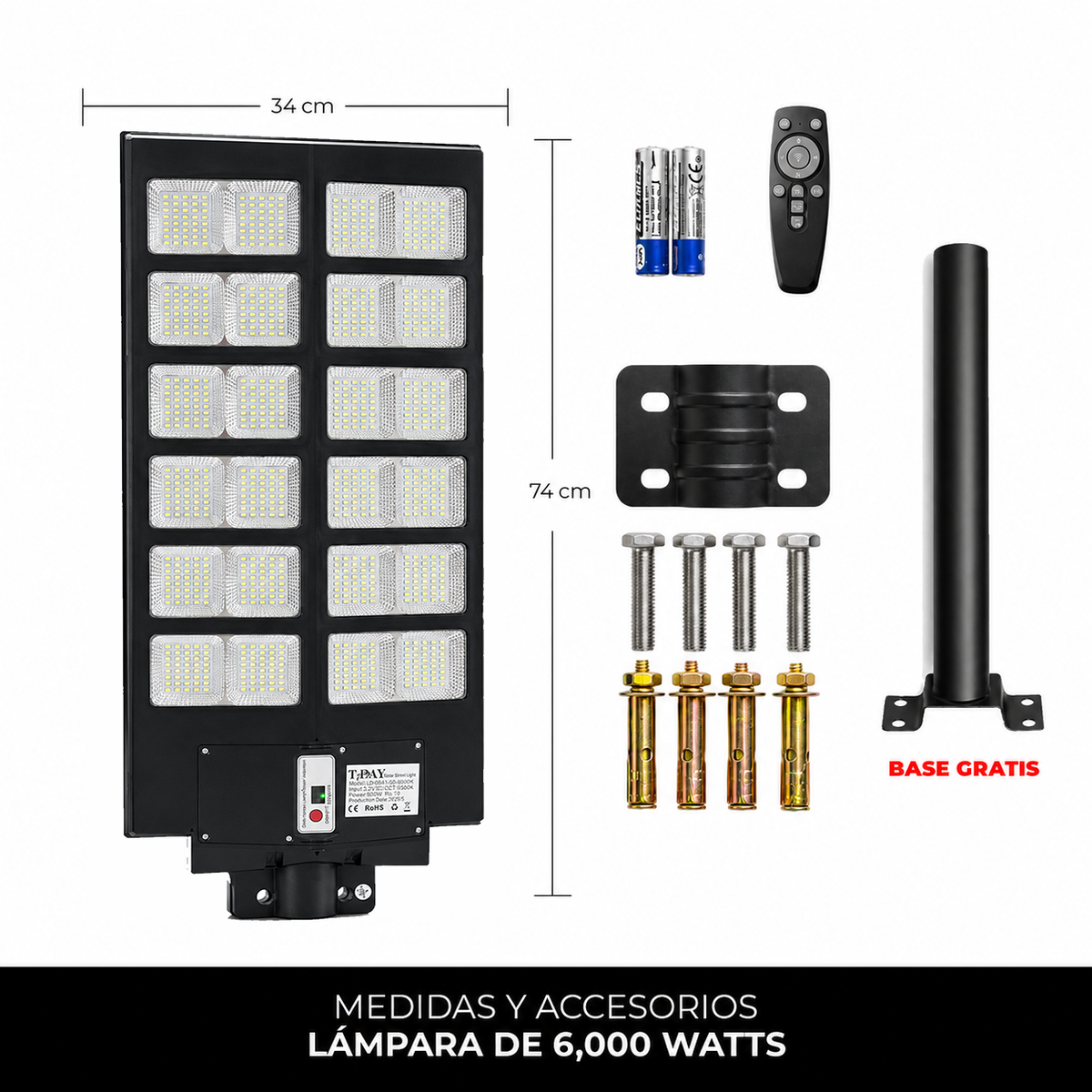 T-DAY Alumbrado Con Panel Solar de 6,000 watts