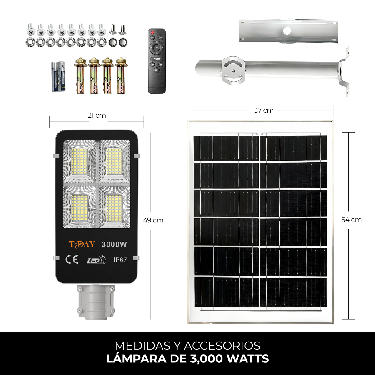 T-DAY Alumbrado Con Panel Solar de 3,000 watts