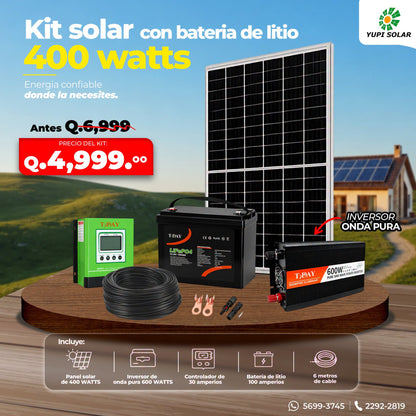 Kit solar 400 Watts con bateria de litio