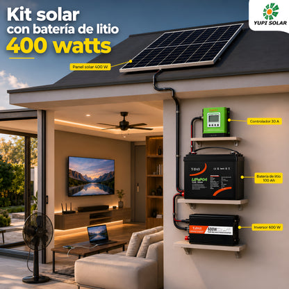Kit solar 400 Watts con bateria de litio