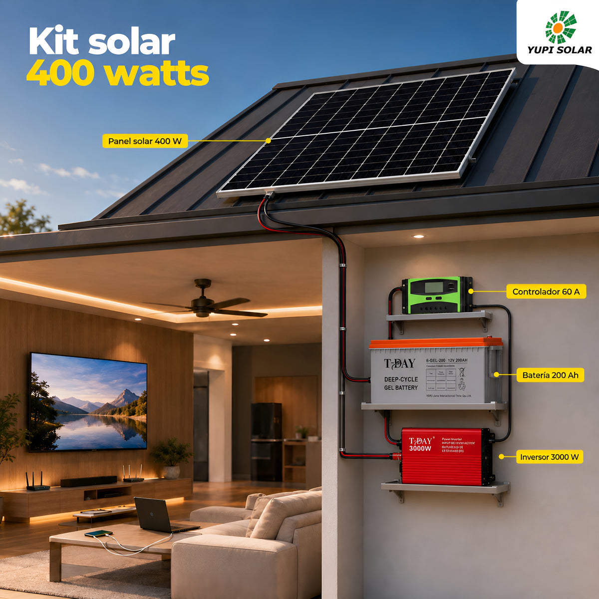 Kit solar 400 Watts con batería de 200 Ah