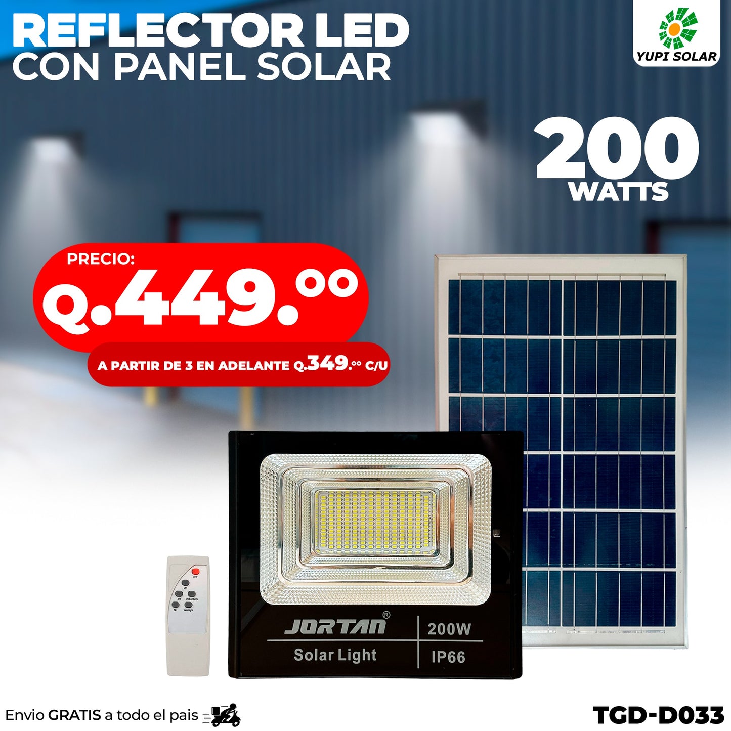 Reflector led solar 200 watts de metal