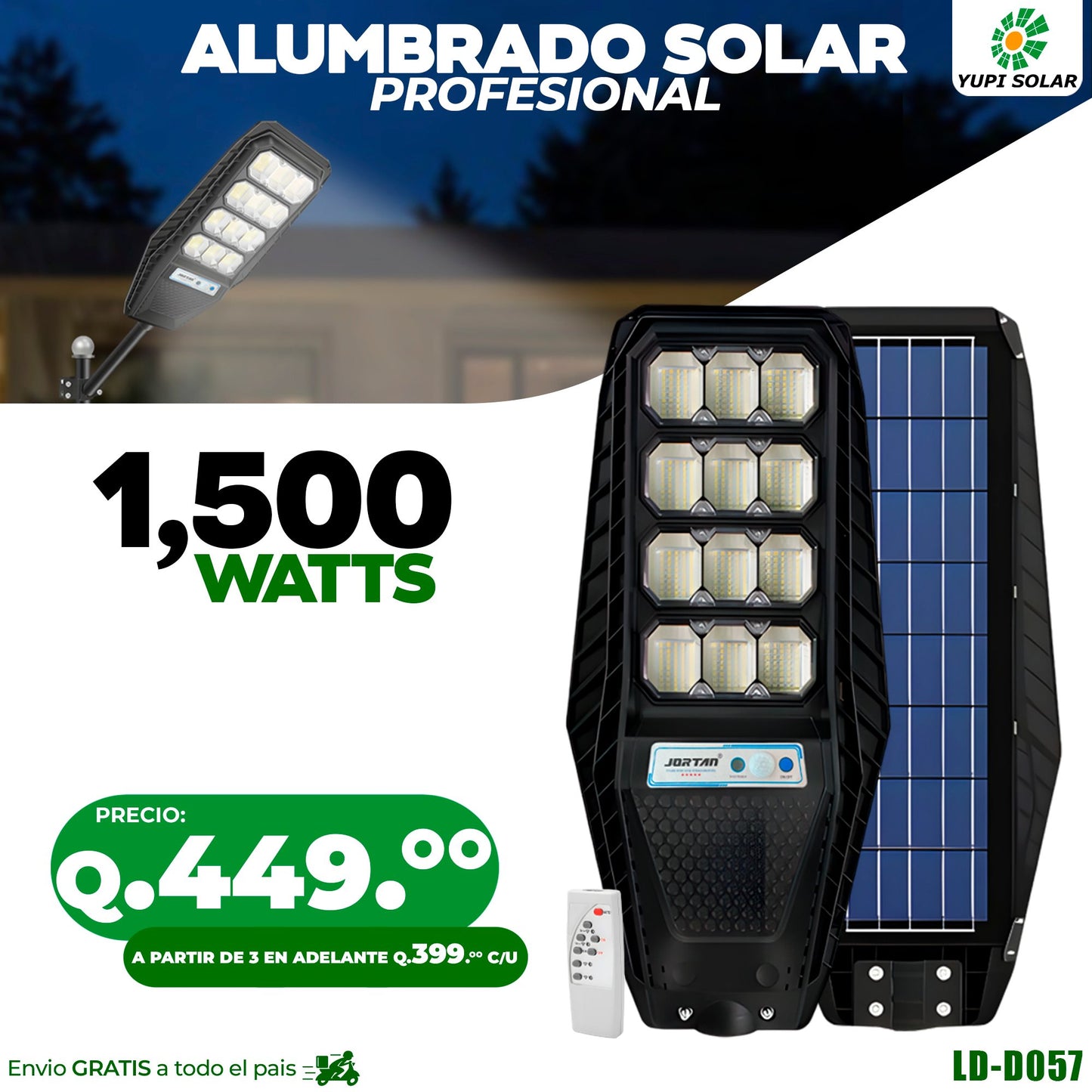 Alumbrado Profesional con panel solar 1500 watts