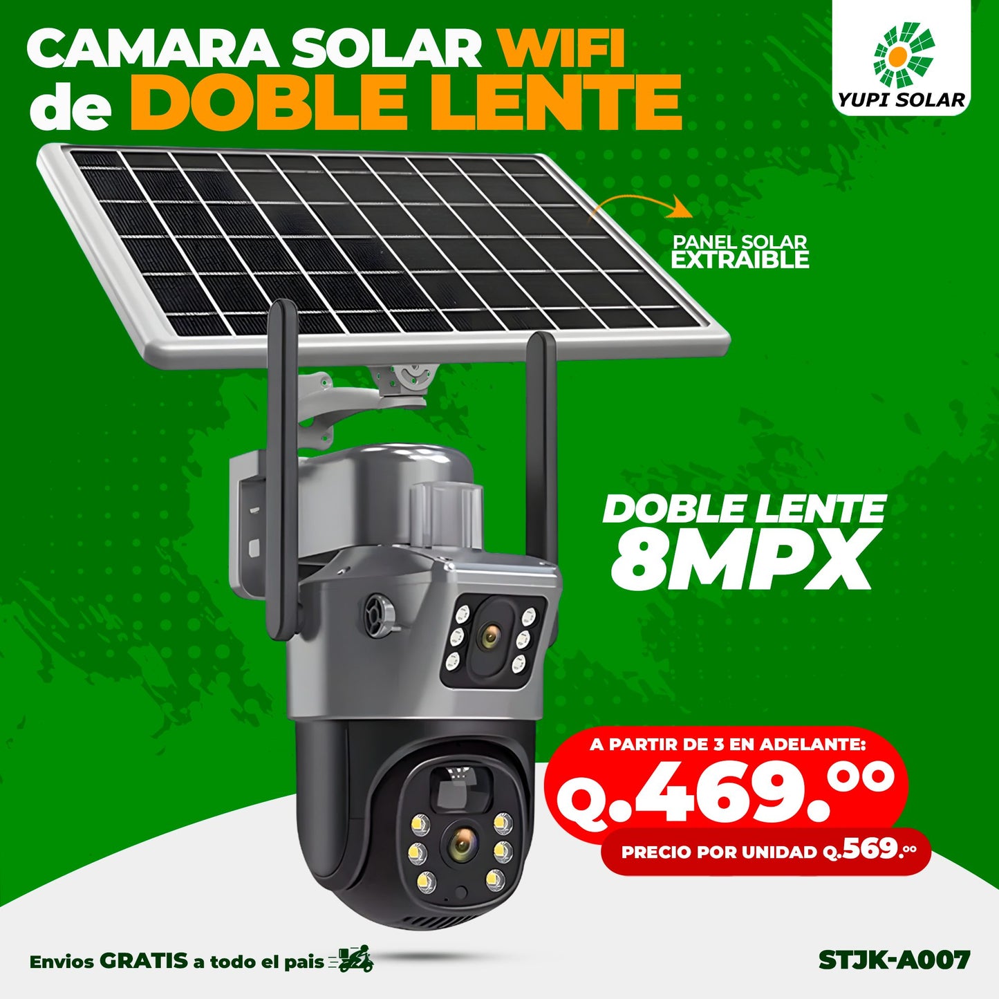 Cámara WiFi doble lente con panel solar