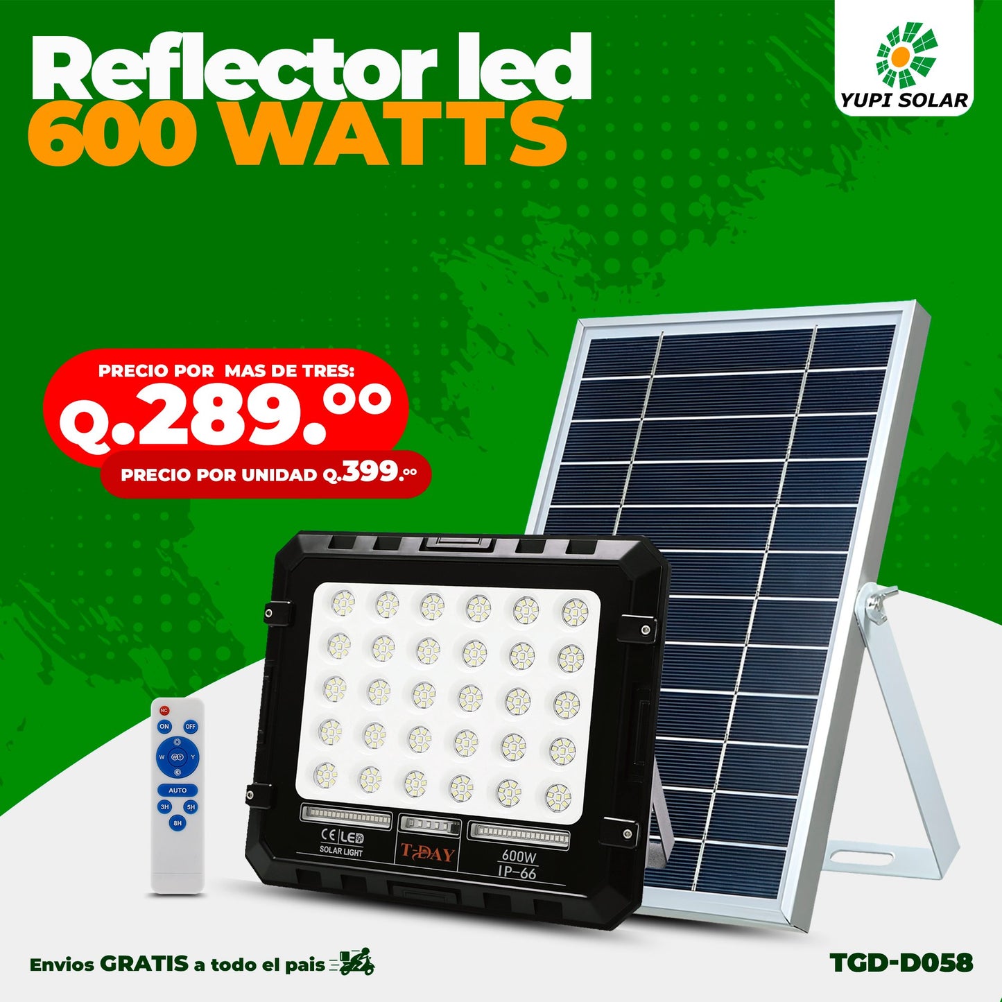 Reflector led 600 watts con panel solar