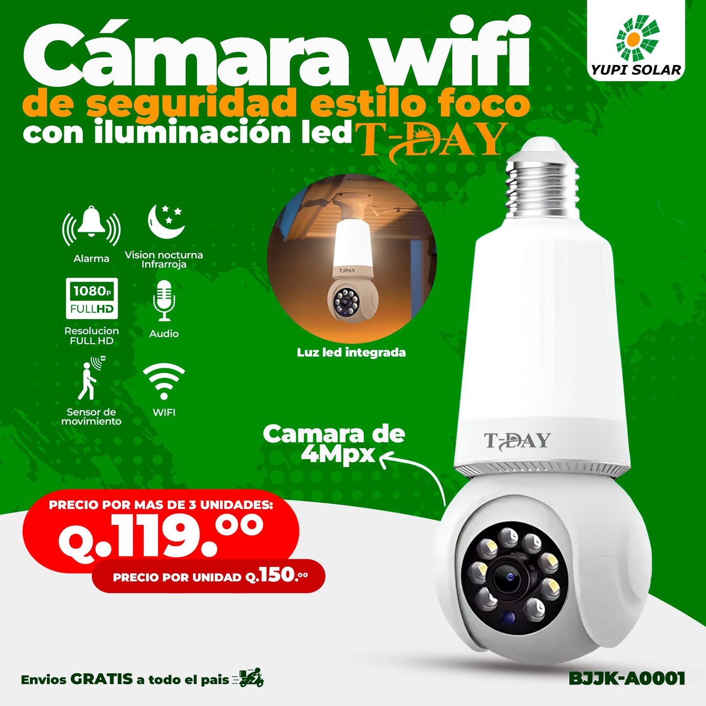 Cámara de Seguridad Espía 360° WIFI Tipo Bombillo con luz led