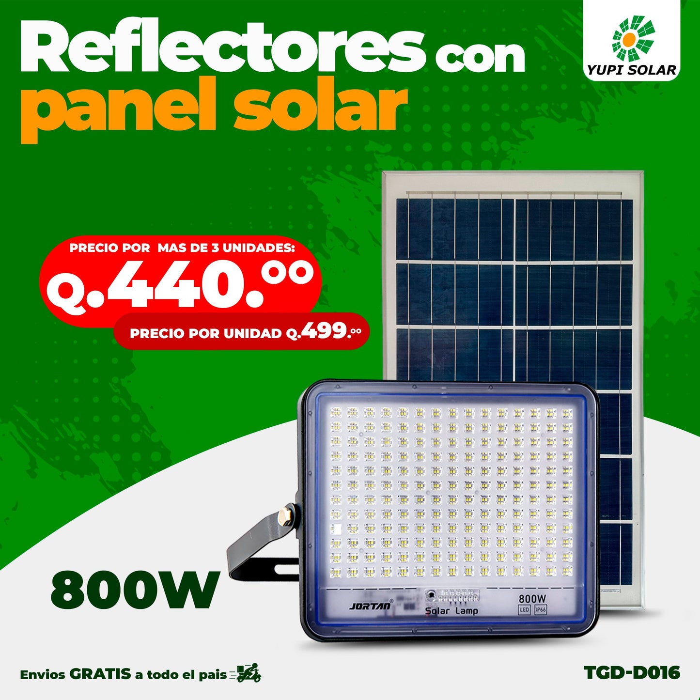 Reflector led de 800 watts con panel solar