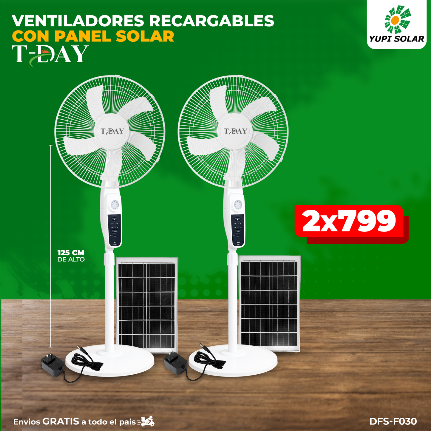 Combo de ventiladores recargables con panel solar y puertos