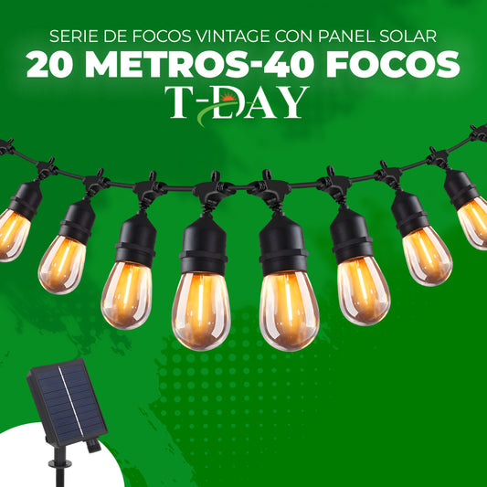 Serie de Focos Vintage Solares 20 metros de largo