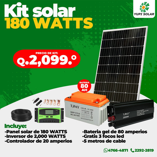 Kit solar de 180 Watts Batería 80AH