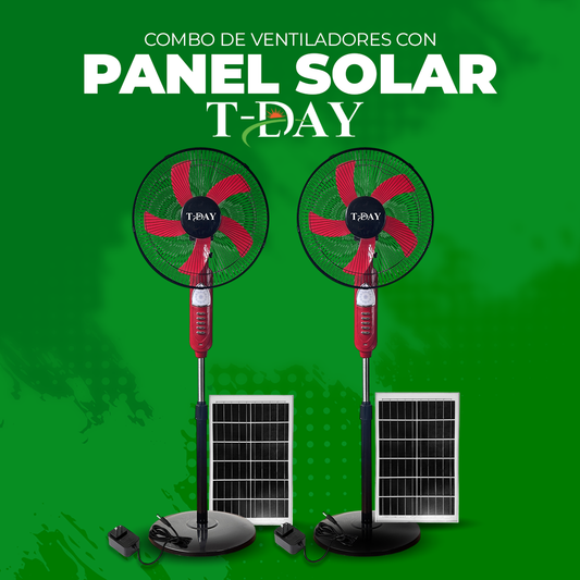 Combo de ventiladores recargables con panel solar color rojo