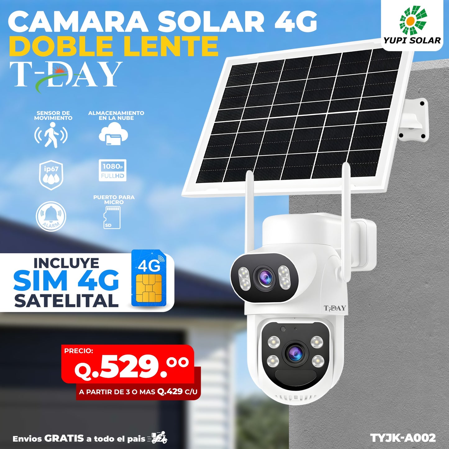 Cámara Con Panel Solar 4G/Chip Doble lente Satelital