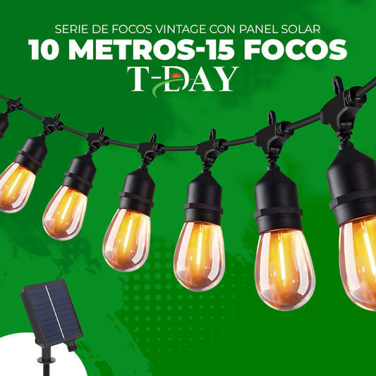 Serie de Focos Vintage Solares 10 metros de largo