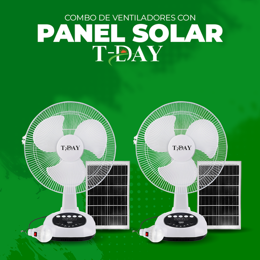 Combo de ventiladores recargables con panel solar y accesorios incluidos