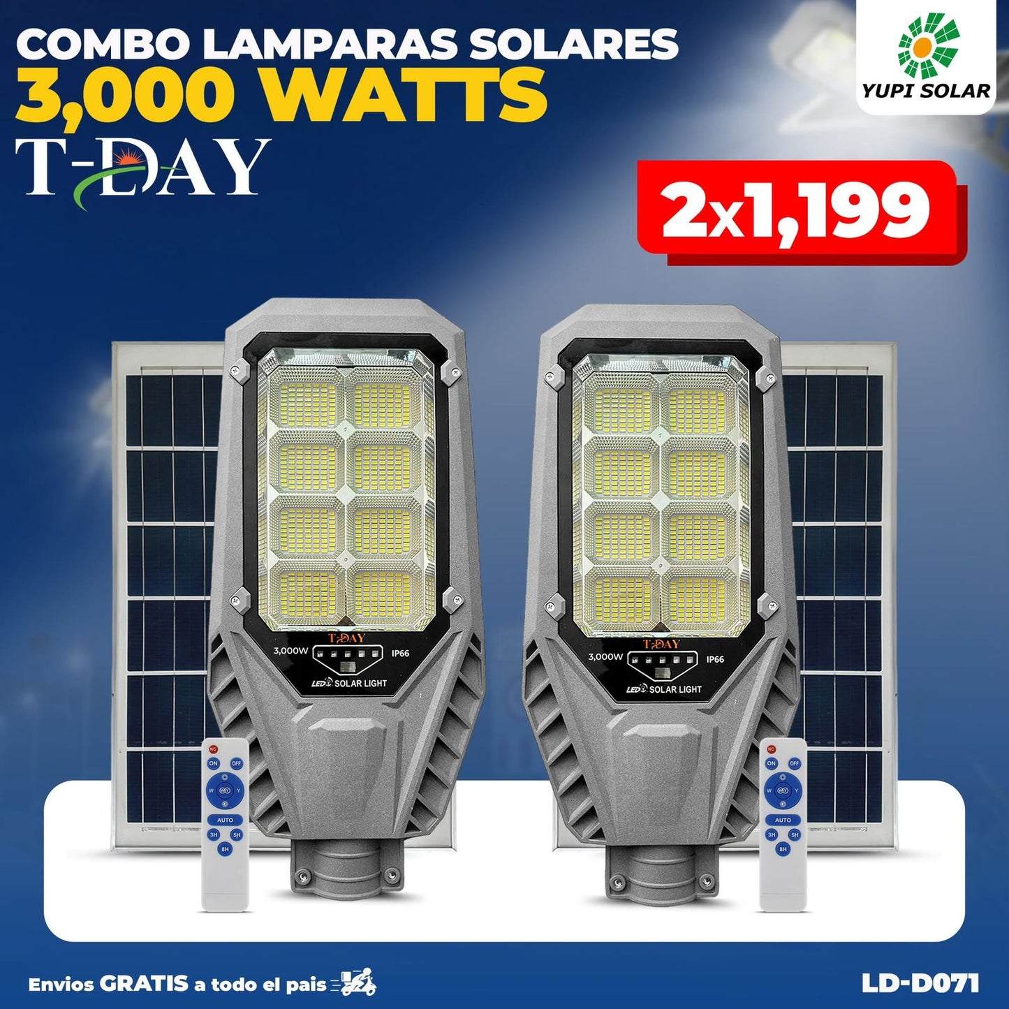 Combo de Lamparas Solares Con Panel Solar 3,000 Watts