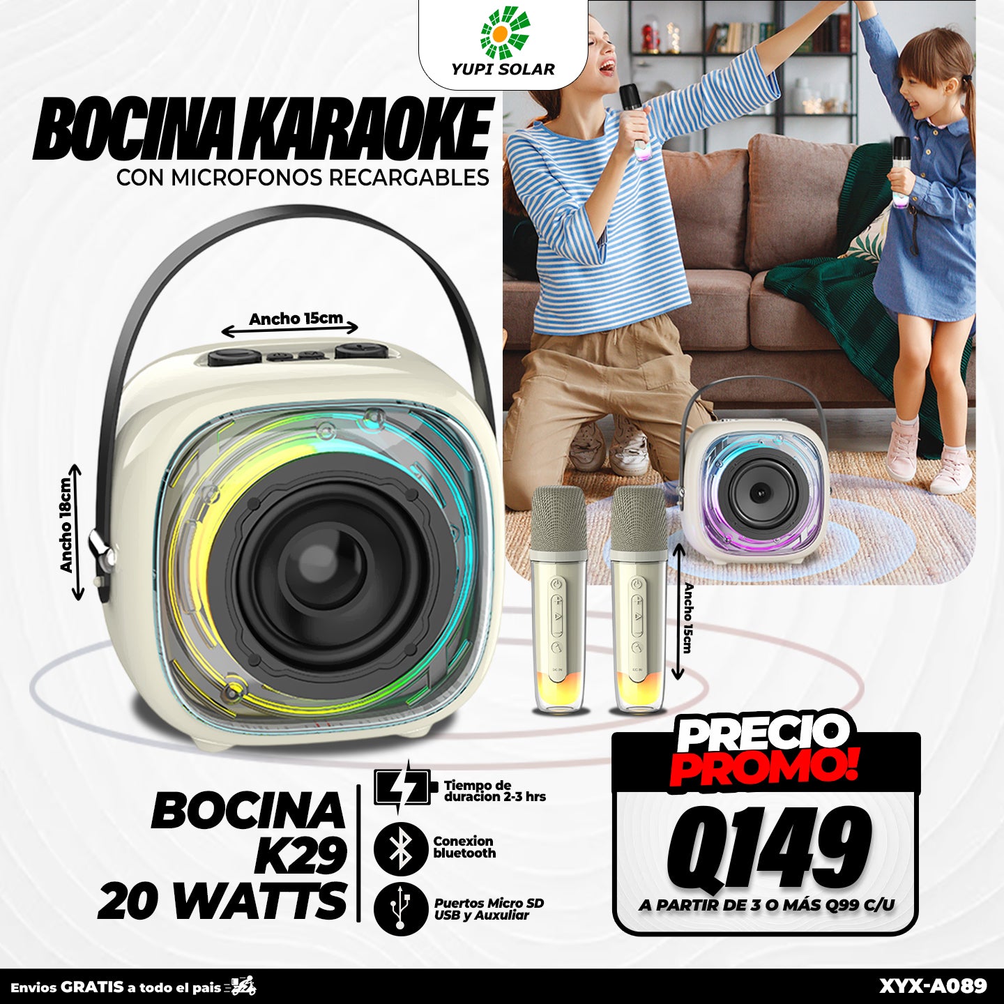 Bocina con karaoke y micrófono 20 watts