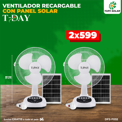 Combo de ventiladores recargables con panel solar y accesorios incluidos