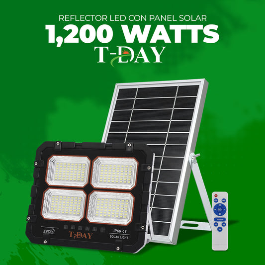 Reflector Led Con Panel Solar de 1,200 Watts