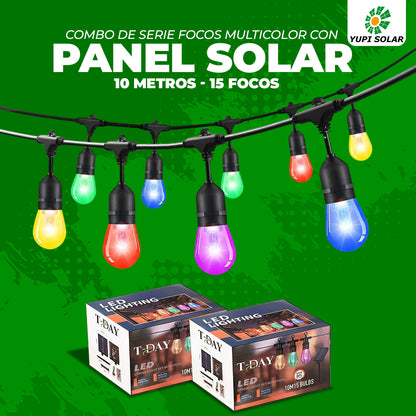 Combos de Series Focos Multicolor Con Panel Solar 5 metros 10 focos