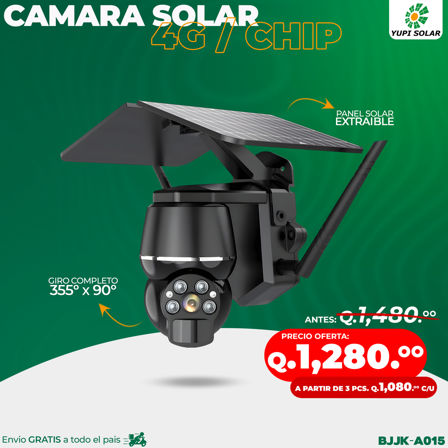 Camara 4G/SIM 360° con panel solar extraible