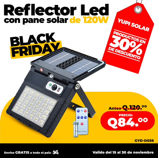 Reflector Led Con Panel Solar de 120 WATTS con 30% de Descuento