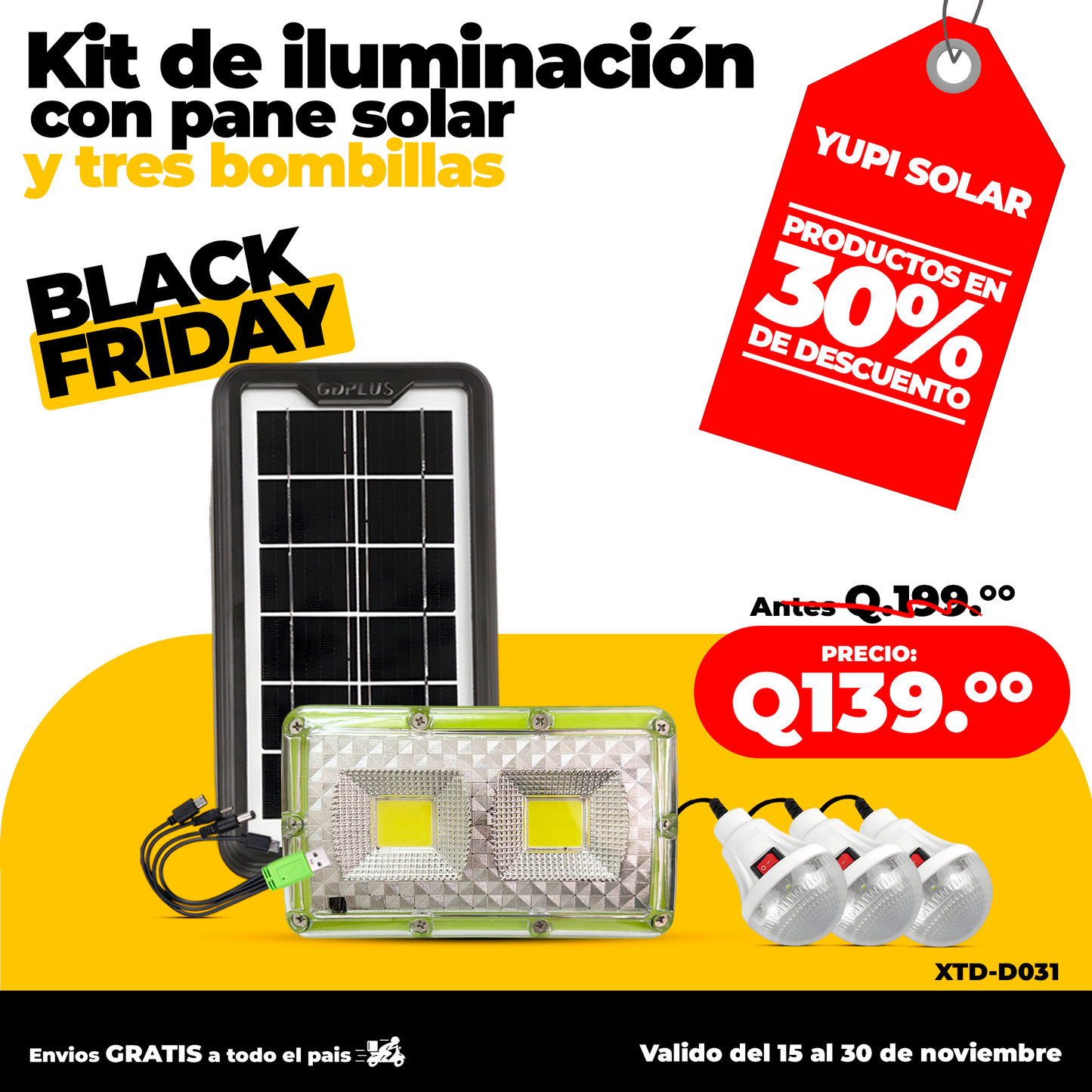 Kit de Iluminación con Panel Solar y Bombillas Led con 30% de Descuento