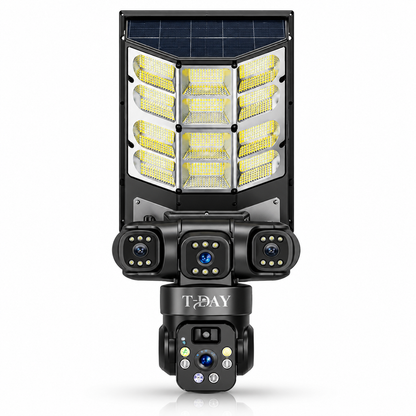 T-DAY Lámpara solar con cámara de seguridad de triple lente 4g integrada