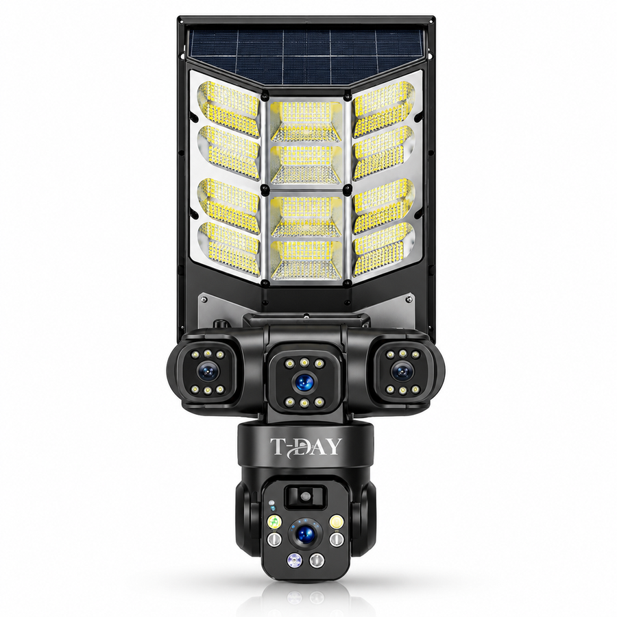 T-DAY Lámpara solar con cámara de seguridad de triple lente 4g integrada