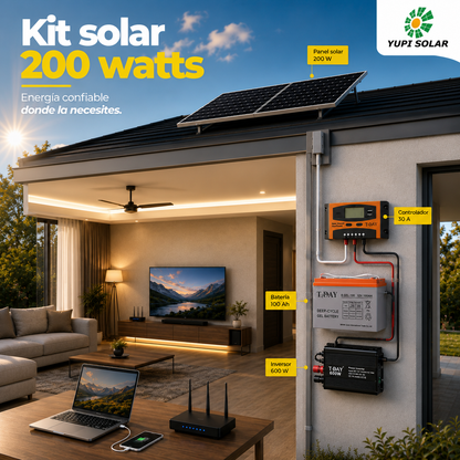 Kit solar 200 Watts con bateria gel de 100 Ah
