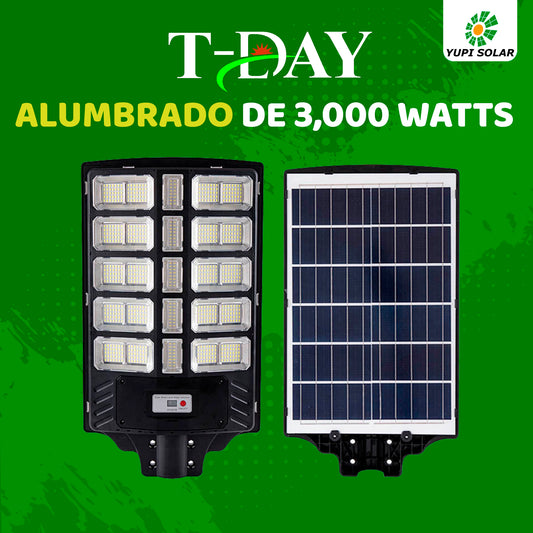 Lampara Solar LED con panel solar incorporado de 3,000 WATTS