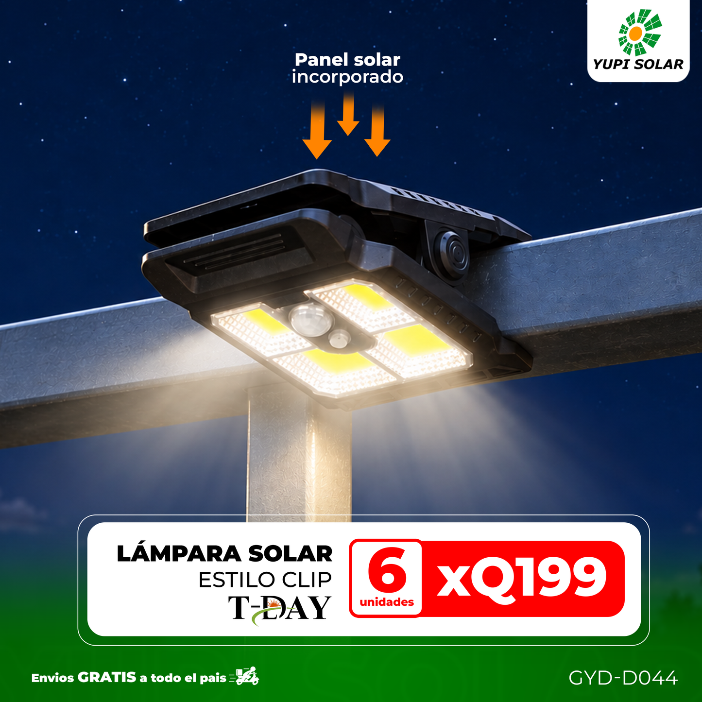 Combo de lámpara led solar estilo clip con sensor de movimiento