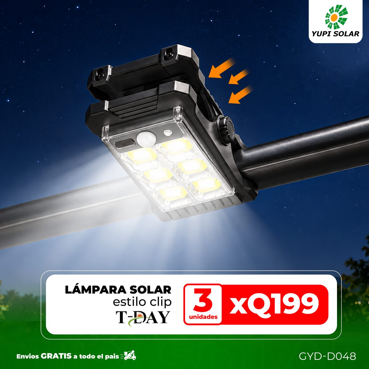 Combo de lámpara led estilo clip con panel solar incorporado
