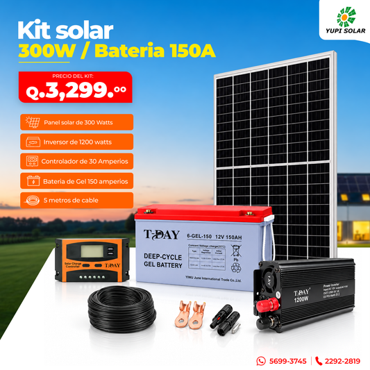 Kit solar 300 Watts con batería de 150 Ah