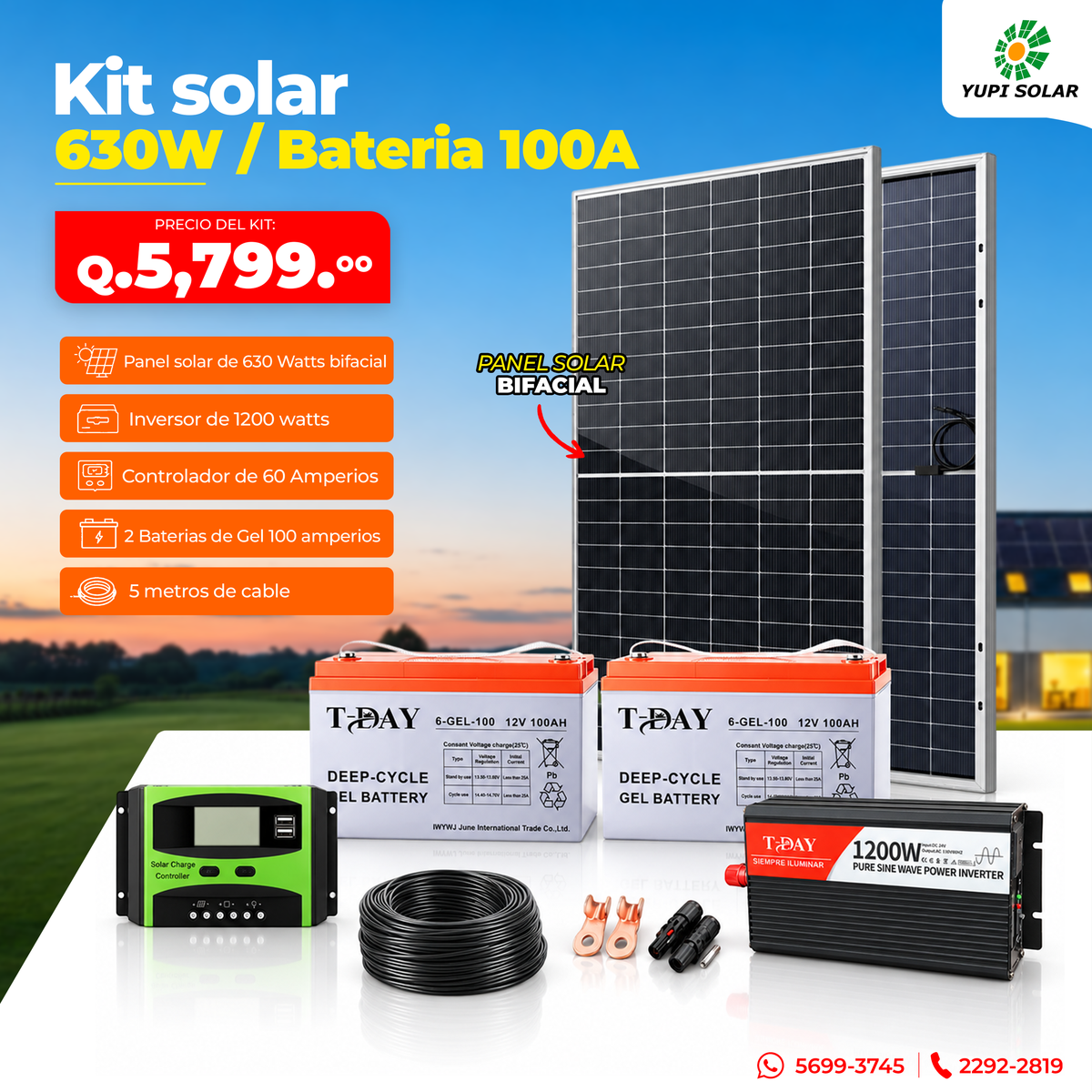 Kit solar 630 Watts con baterías de 100 Ah
