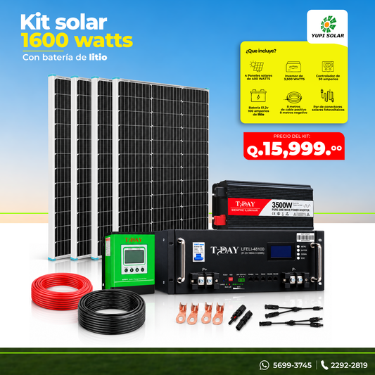 Kit solar 1600 Watts con batería de 100 Ah de litio