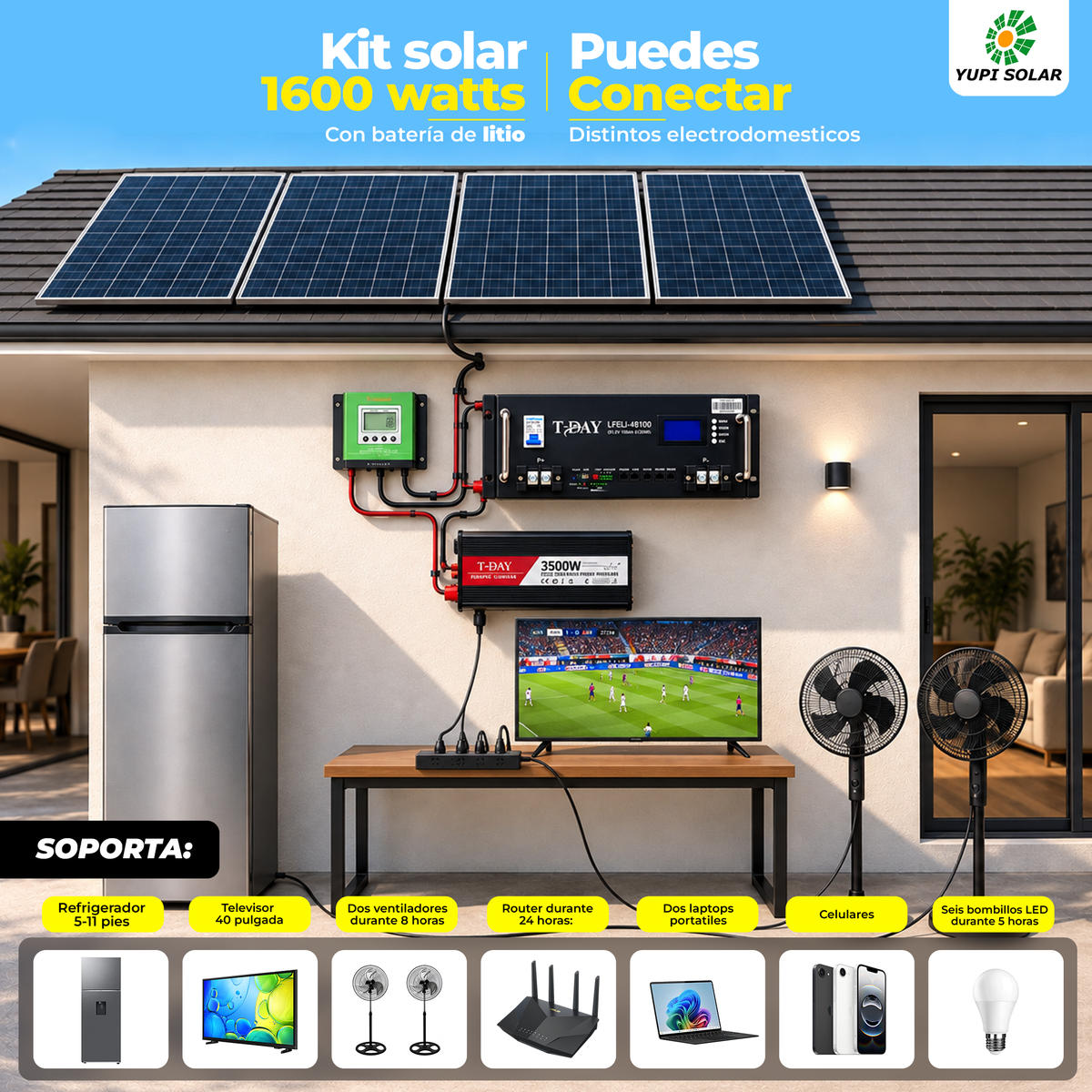 Kit solar 1600 Watts con batería de 100 Ah de litio