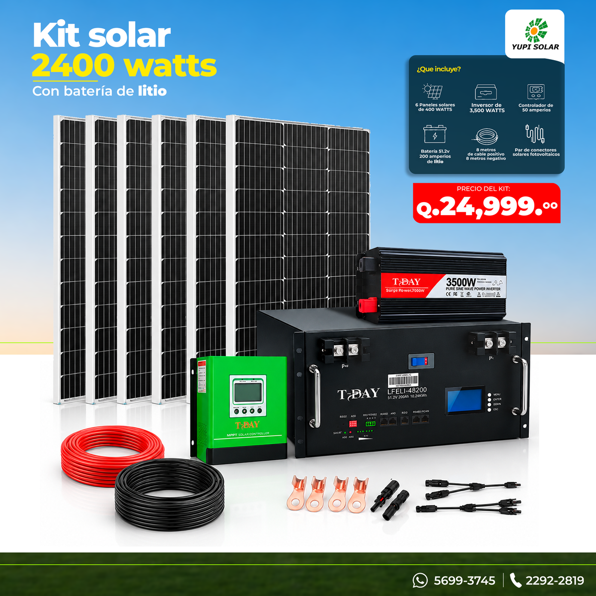 Kit solar 2400 Watts con batería de 200 Ah de litio